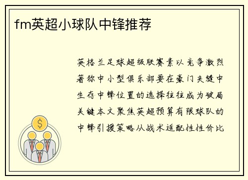 fm英超小球队中锋推荐